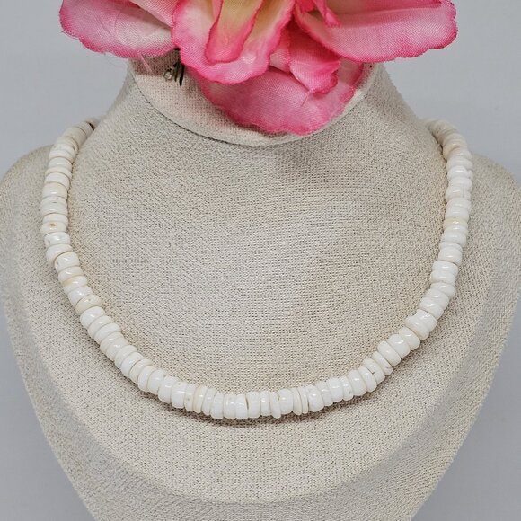 Real White Puka Shell Necklace Surfer Choker 17" Surf Boho - Picture 12 of 12